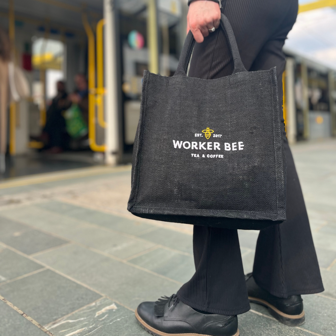 Worker Bee Black Jute Bag