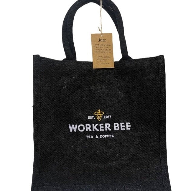 Worker Bee Black Jute Bag
