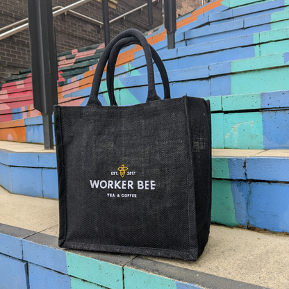Worker Bee Black Jute Bag
