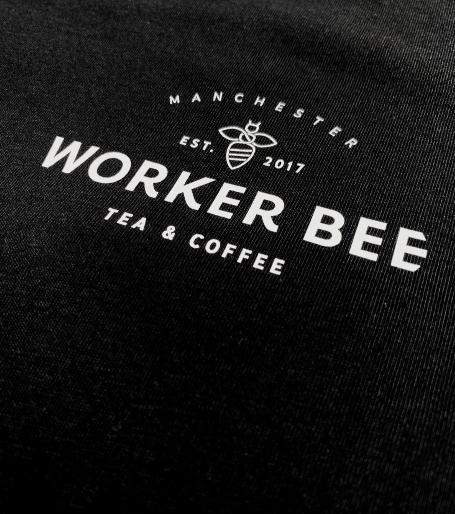 Worker Bee Tea & Coffee 100% Organic Cotton Black Men's T-Shirt with Dave Draws Illustration