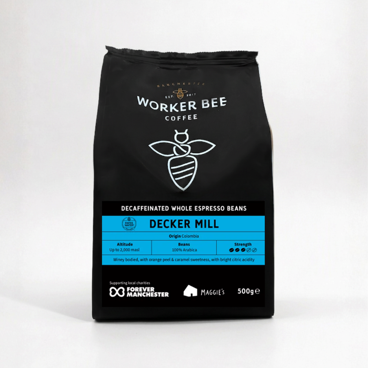 Decker Mill Swiss Water Decaf Espresso Coffee Beans 500g
