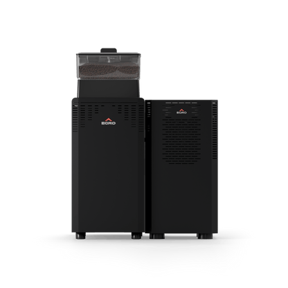 Two black air purifiers with a brand logo on a transparent background