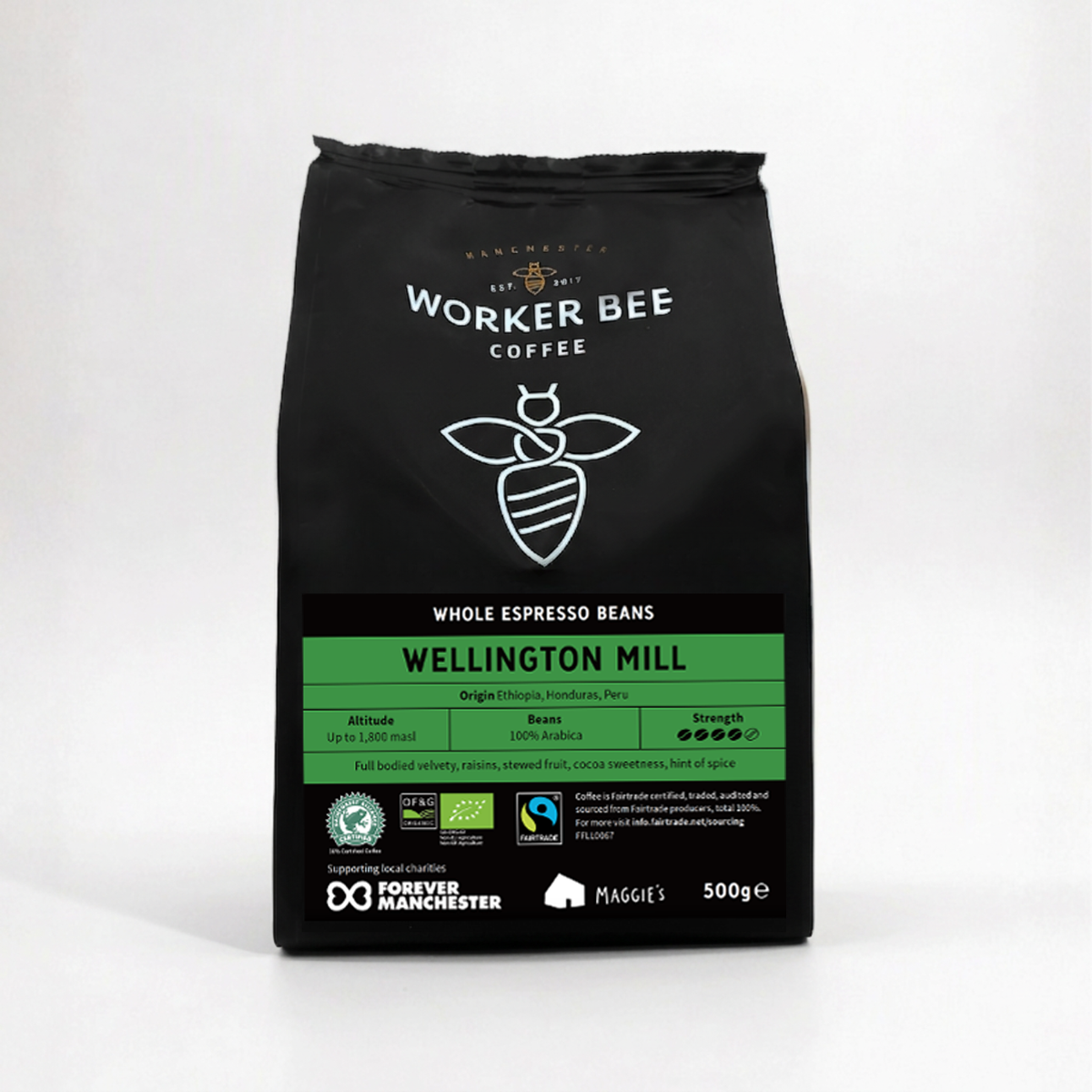 Wellington Mill (Fairtrade, Rainforest Alliance & Organic) Espresso Coffee Beans 500g